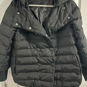 Elegant Black Double-Breasted Puffer Coat